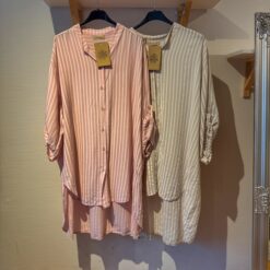 Oversize striped shirt-Beige