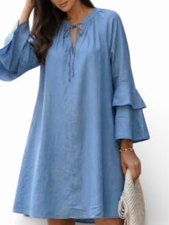 Zara dress med bälte- Lyocell -Light blue