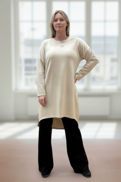 Alessia dress-Beige round neck
