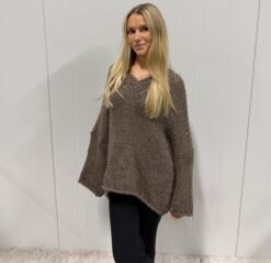 Raven v-neck oversized sweater - Mullvad/taupe